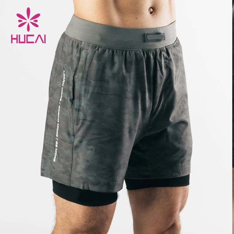 Custom Private Label Men Breathable Gym Wear 2-in-1 Running Shorts