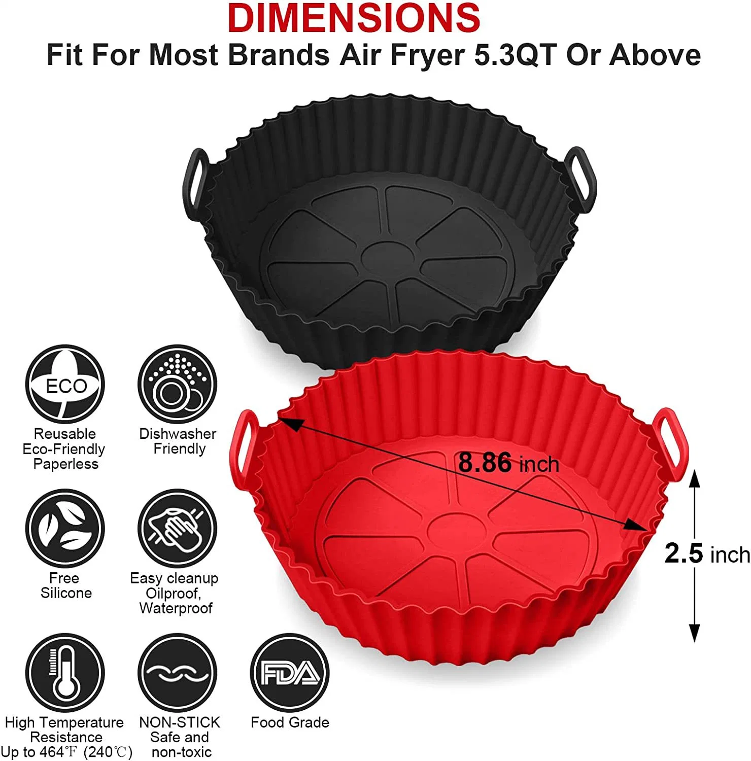 Airfryer Basket Liner Pan de silicona para freidora con Circulación de aire