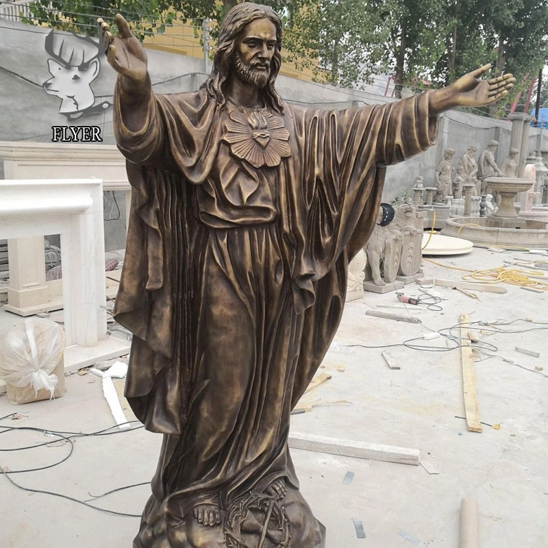 Estátua de Jesus Cristo em Bronze Fundido pelo Método da Cera Perdida, Tamanho Real, para Uso Externo em Igrejas e Religiões