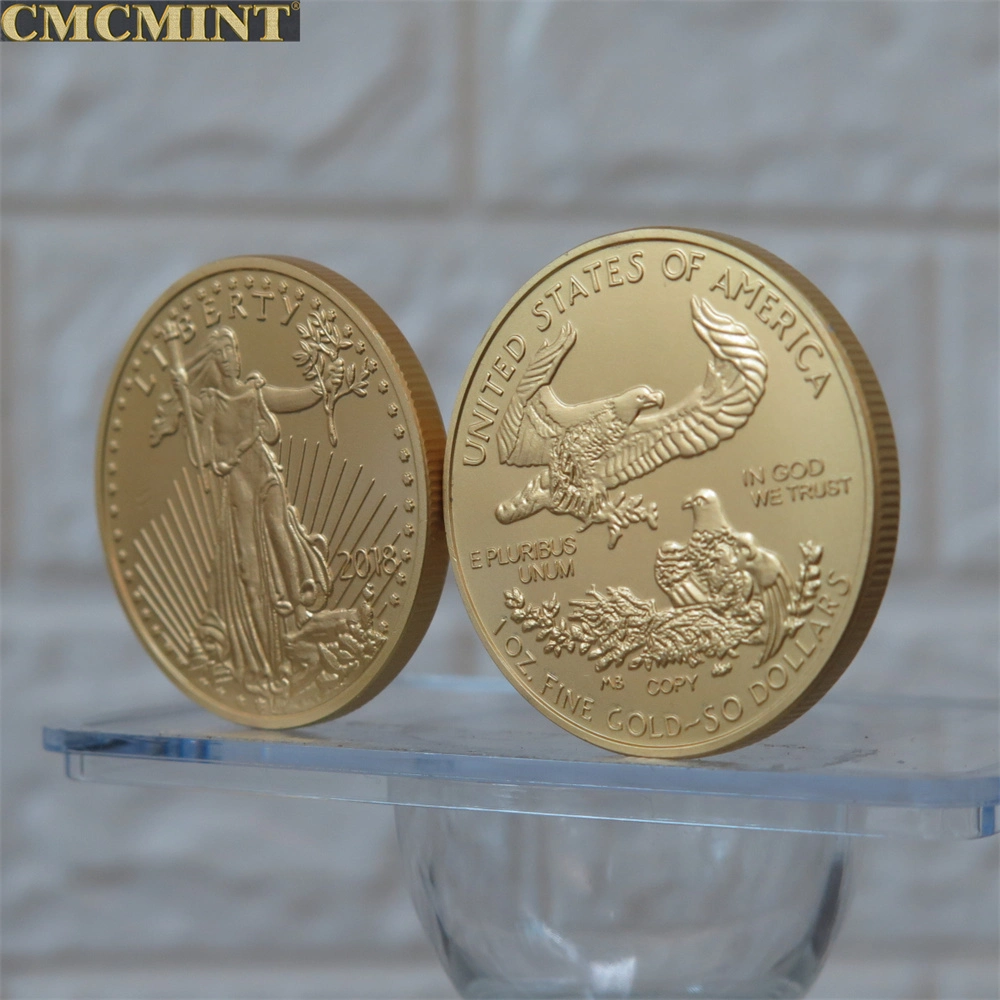 1 Oz mate de latón chapado en oro American Eagle Replica Liberty 2018 Moneda redonda