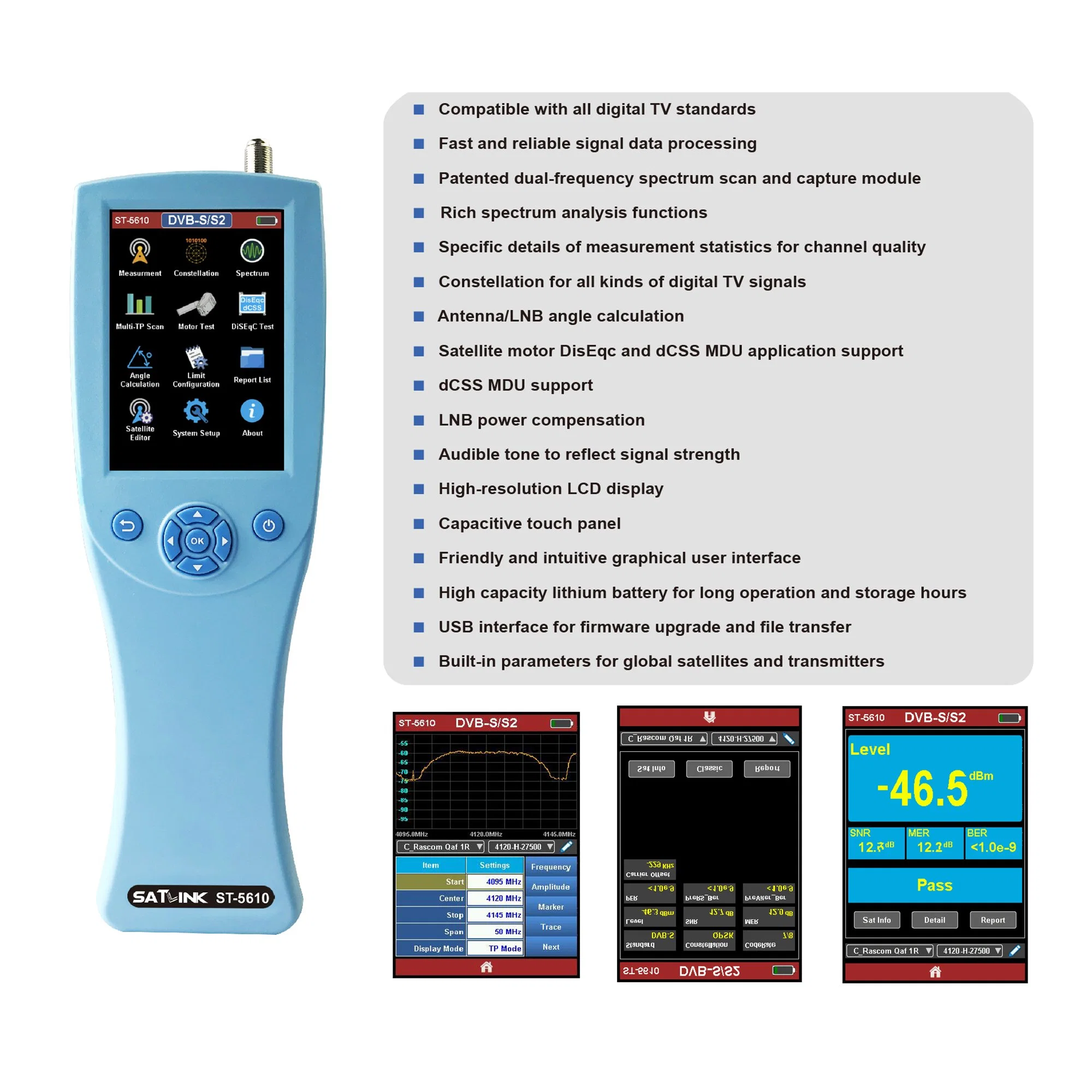 DVB-S2/T2/C HD Combo /Spectrum Over-The-Air TV Signals Facile à transporter