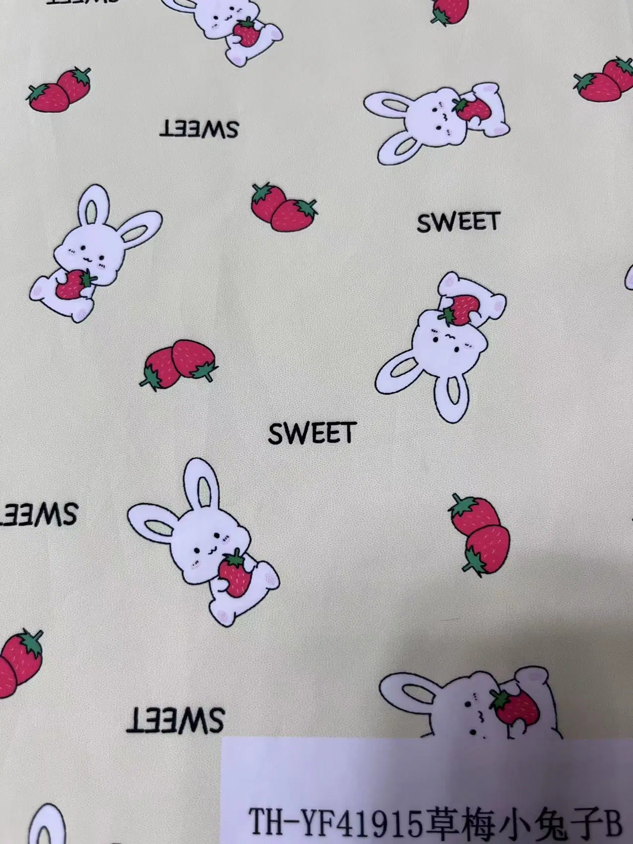 Cartoon Rabbits and Strawberry Printing Polyester Fabric