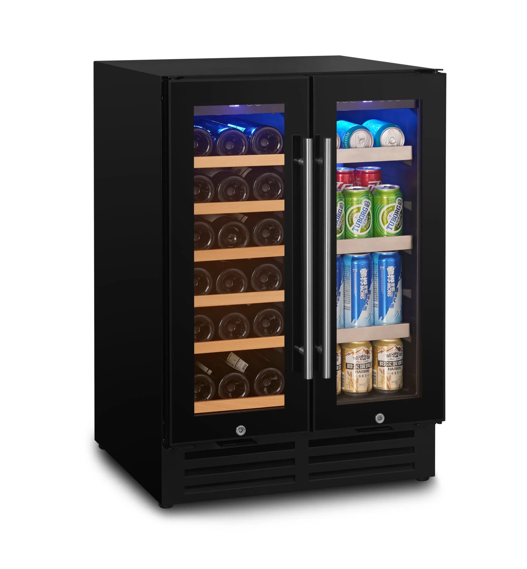 Venta caliente Doble Puerta de vidrio nevera de vino nevera Acero inoxidable Wine Showcase Chiller de vino eléctrico