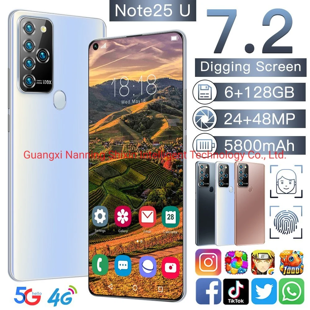 ملاحظة 25u 6g / 128GB + هاتف ذكي شاشة أموليد أندرويد 10.0 هاتف محمول مع فتح الوجه، الهواتف المحمولة