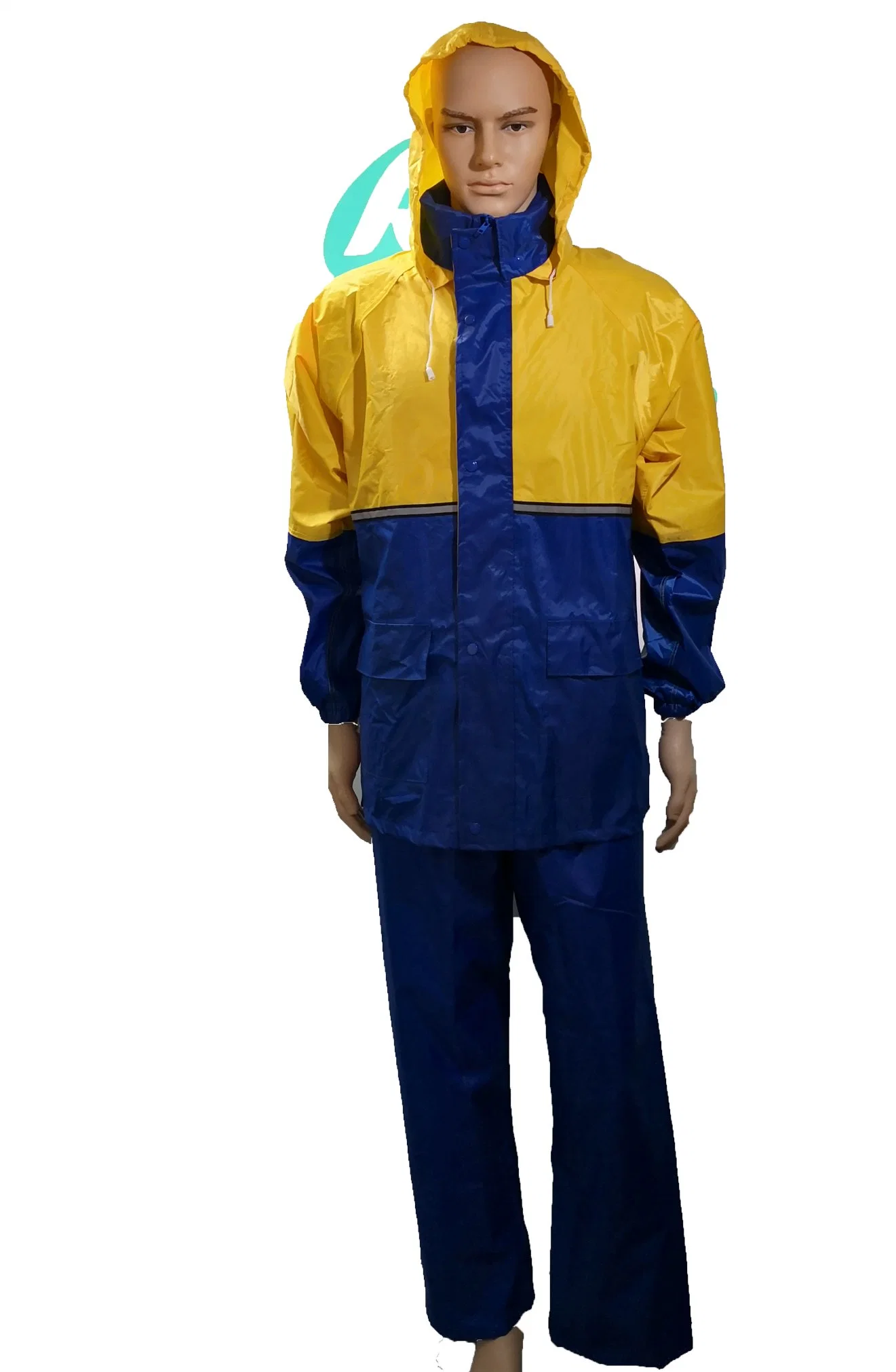 Custom 190t Polyester/PVC Hidden Hooded Rainsuit in Contrast Color