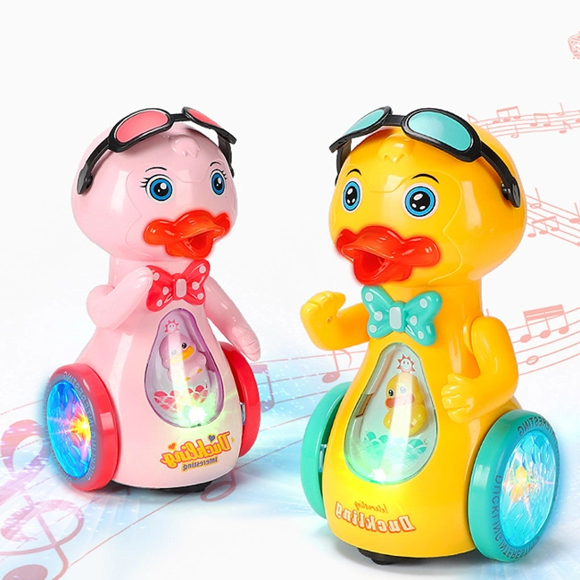 Battery Operated Cartoon Sunglasses Duck Toy Kids Plastic Animal Musical Toys Cute Baby Toys with Light Music and Spray Children Music Toys