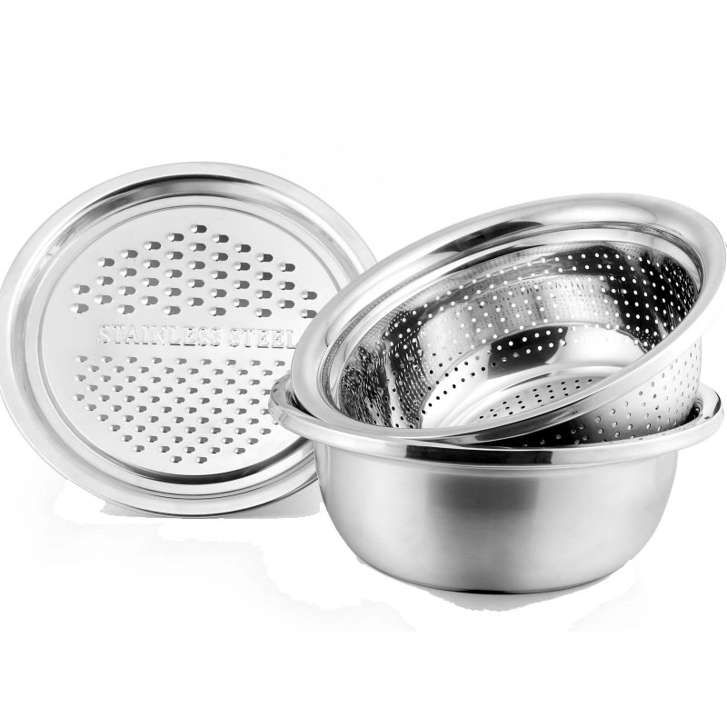 Stainless Steel Strainer Fruit Vegetable Colander Mesh Basket Tray+Basin+Colander Set Food Grater