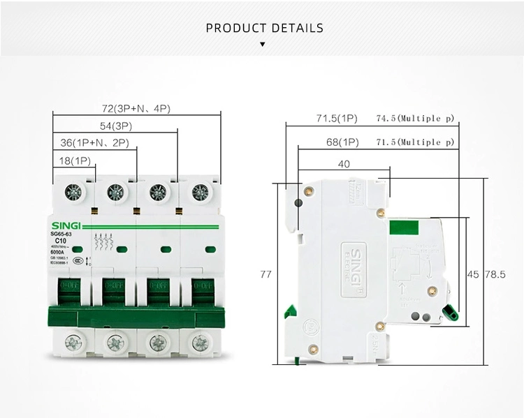 6kA circuito eléctrico MCB miniatura de protección contra sobrecarga de precios de aire Singi Interruptor