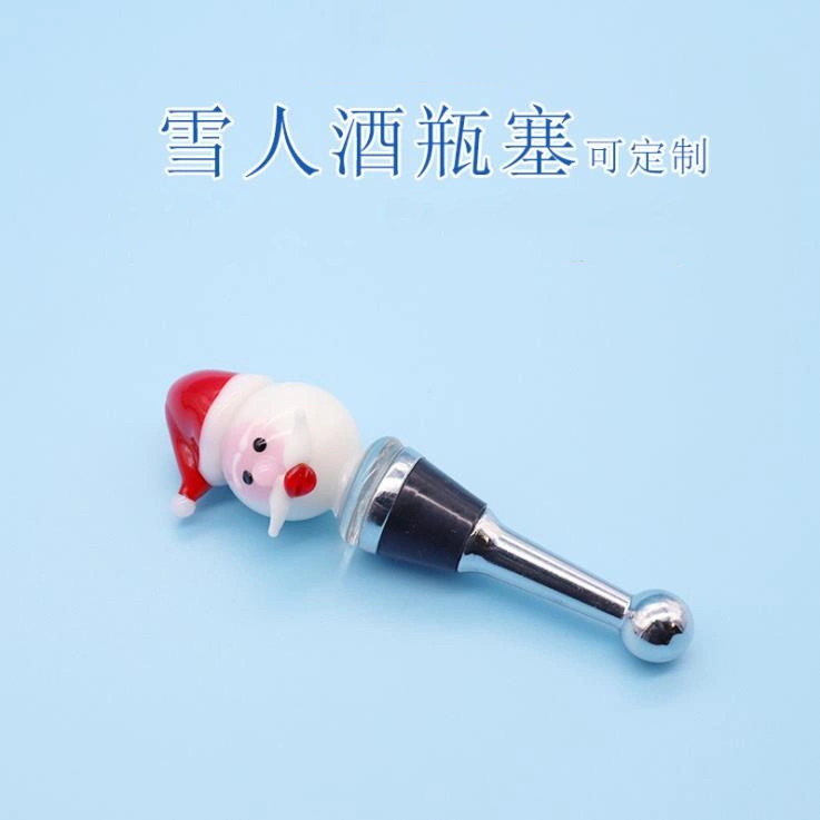 Christmas Decoration Snowman Glass and Stainless Steel Wine Stopper Wine Bottle Lids