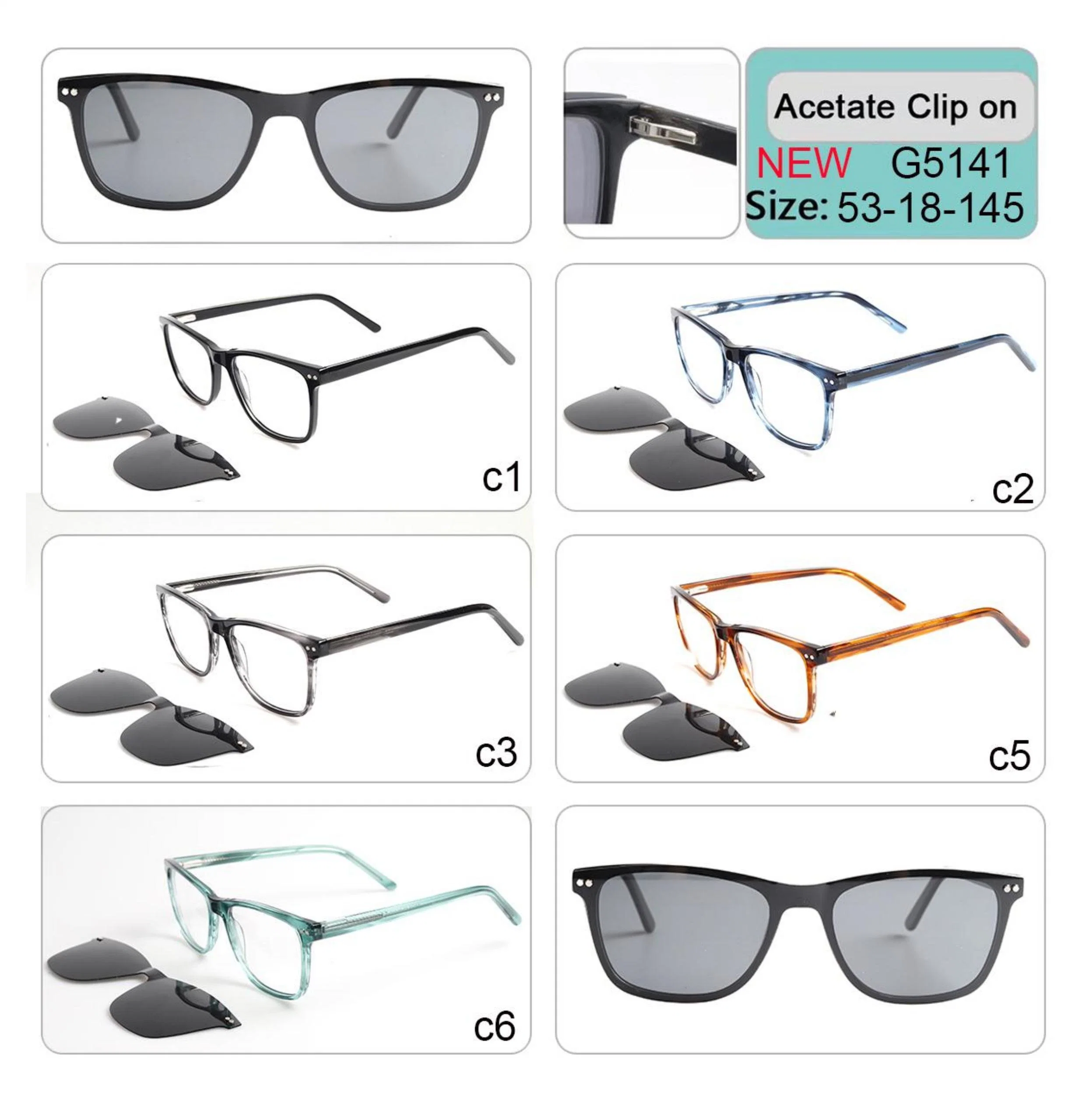 High quality/High cost performance  Clip on Acetate Optical Frame Eyeglasses Sunglass Sun Glass