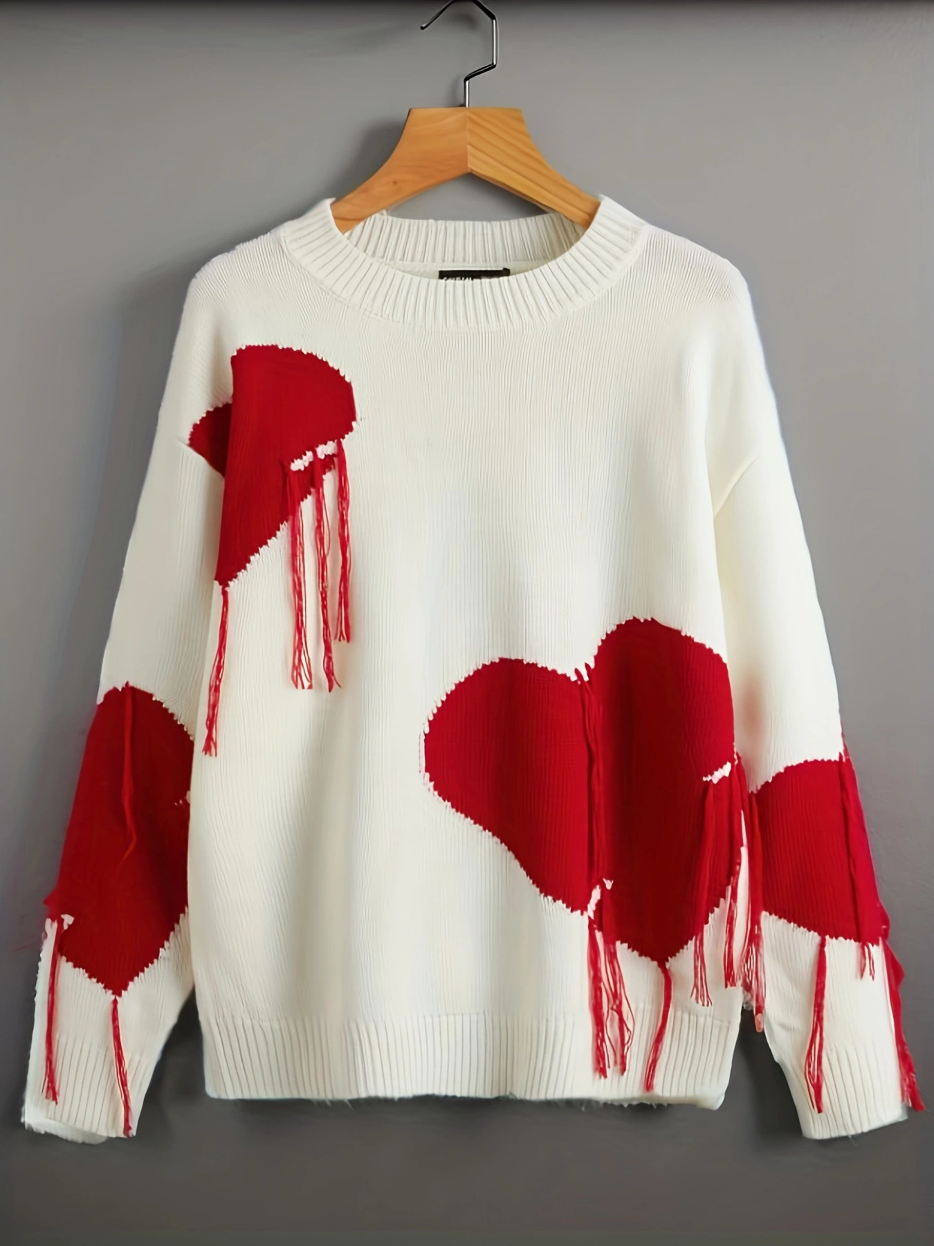 Heart-Shaped Fringe Draped Shoulder Sweater