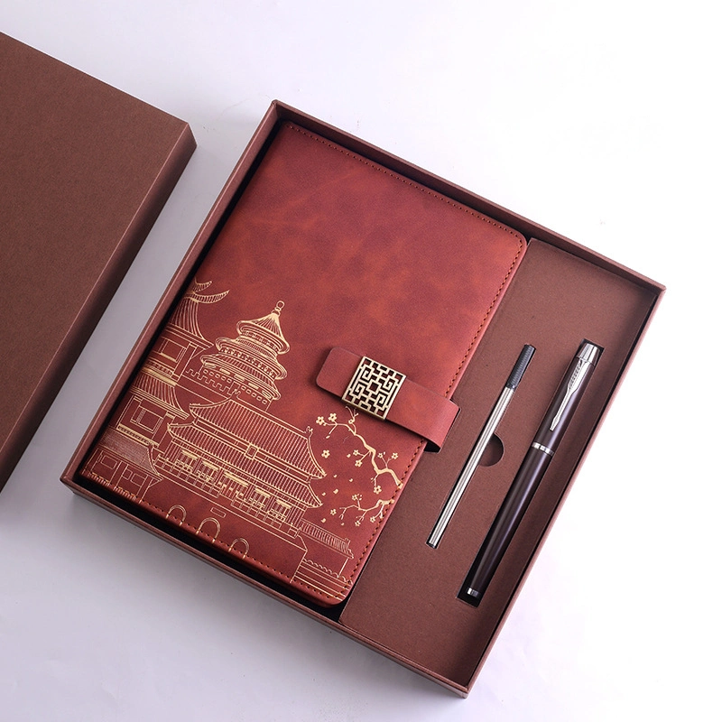 Business Notebook Gift Box Set con y sin hebilla magnética Inserción del lápiz de firma para portátil