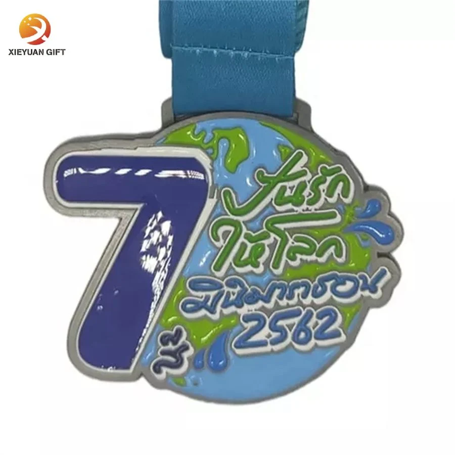 Custom logo Metal Blank Award Ribbon Fashion Design esmalte colorido Medalha de Esportes de Futebol de Maratona de Corrida comemorativa de basquete