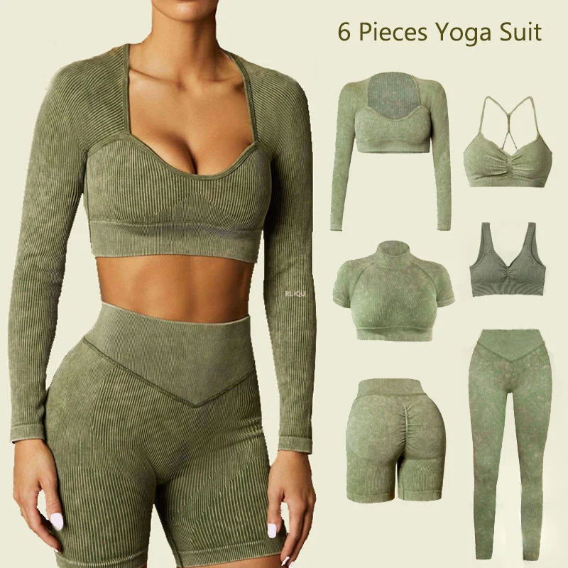 Hot Sale Gym Wear Different Style High quality/High cost performance  Wash Ribbed Fitness Women Yoga Sets Active Wear Jogger Seamless Sportswear