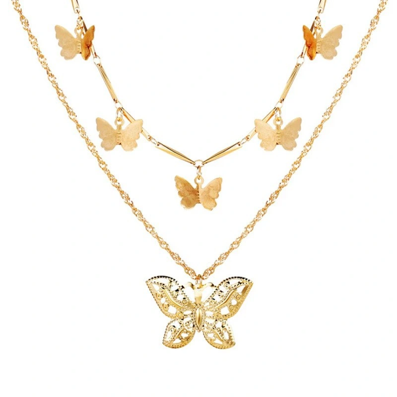 2023 Personalisiertes Design Bilayer Retro Schmetterling Anhänger Mädchen Halsketten Schmuck Bekleidung Accessoires Damen