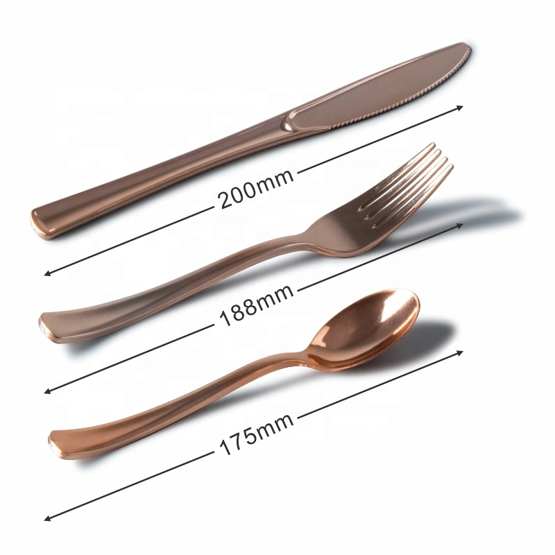 Stainless Steel Metallic Plated Cutlery Heavy Duty Plastic Disposable Tableware Silver Gold Fork Spoon Knife