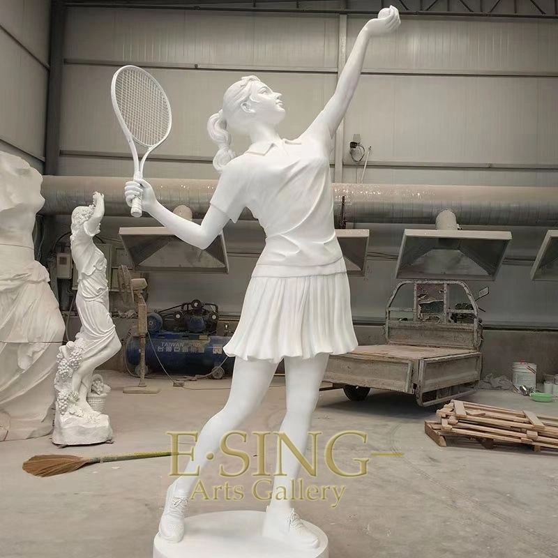 Custom Outdoor Decoration Life Size Tennis Sport Fiberglass Resin Girl Statue