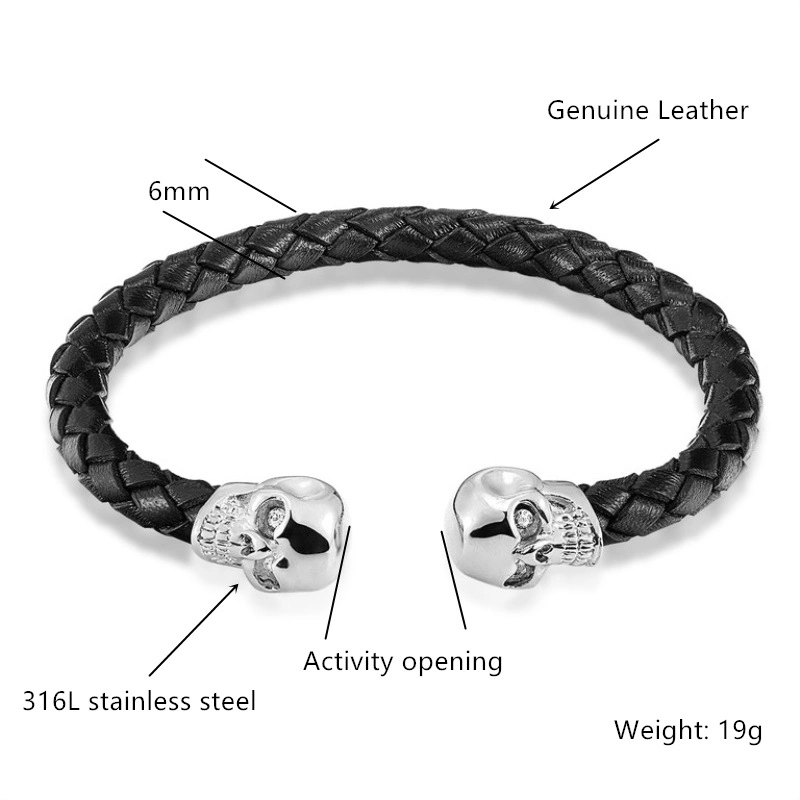 China fabricante de acessórios de moda estilo ocidental bracelete de cranio de couro para homens