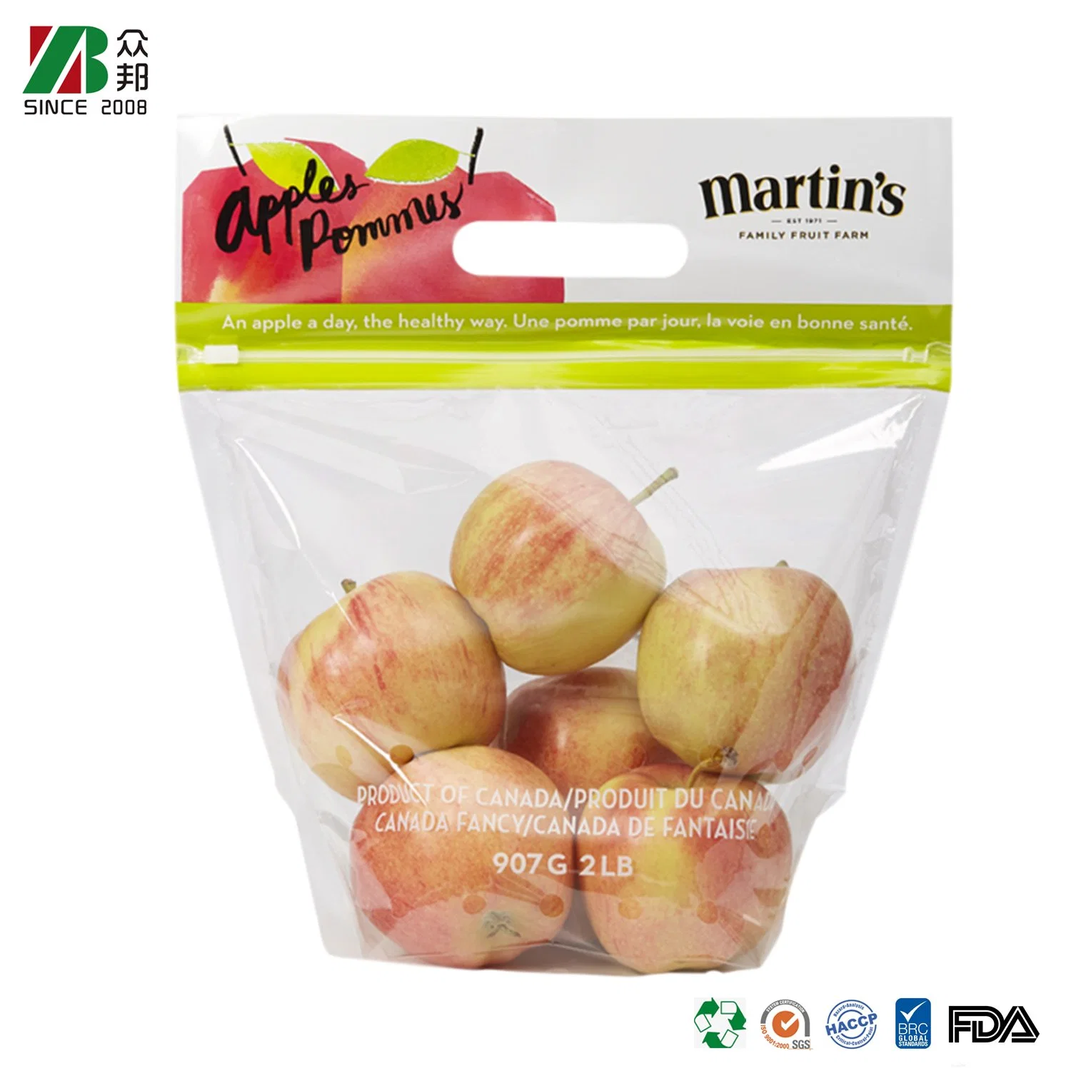 Refermable anti brouillard de grade alimentaire sac en plastique Fruits sac en plastique avec poignée