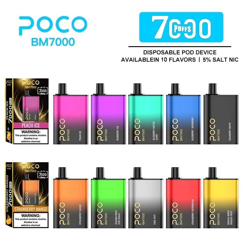 From USA Original 7000 Puffs electronic Cigarette Mesh Coil Poco Bm7000 Disposable/Chargeable Vape Pen Rechargeable 17ml 10 Flavors Device Newest Vapor Pen