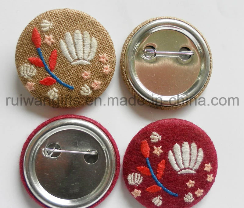 Factory Made Embroidery Button Pin Badge for Promotion, Embroidery Button Badge