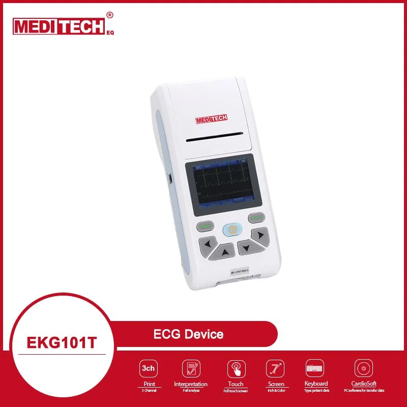 Meditech EKG101t Smart ordinateur de poche ECG avec interprétation à trois canaux, couleur et écran tactile. Grand écran montre12/6/3/1 de plomb (s)