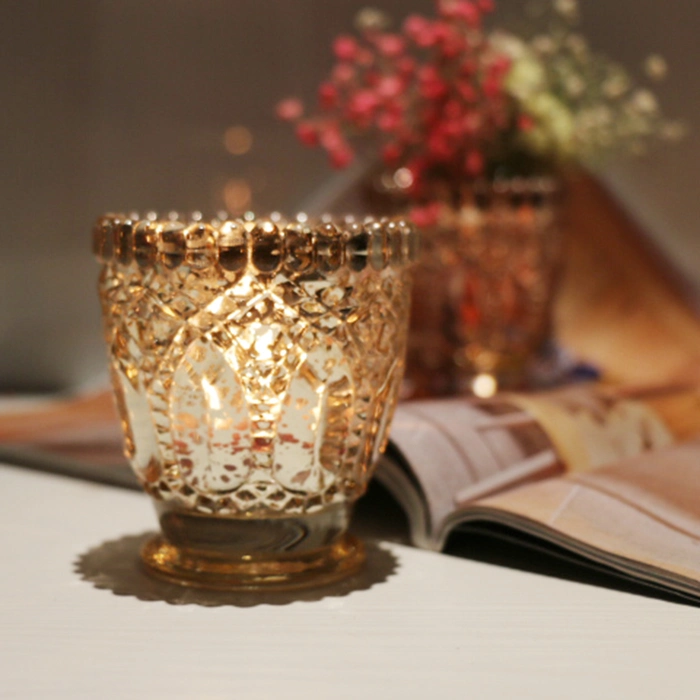 Simple Electroplated Silver Glass Candlestick Colorful Candle Cup Romantic Christmas Candlelight Dinner Bar Western Restaurant Decoration