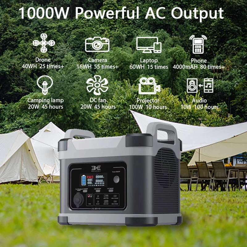 1000W Generador Solar portátil Powerstation Inversor Battery220V Power Station Set Para emergencia