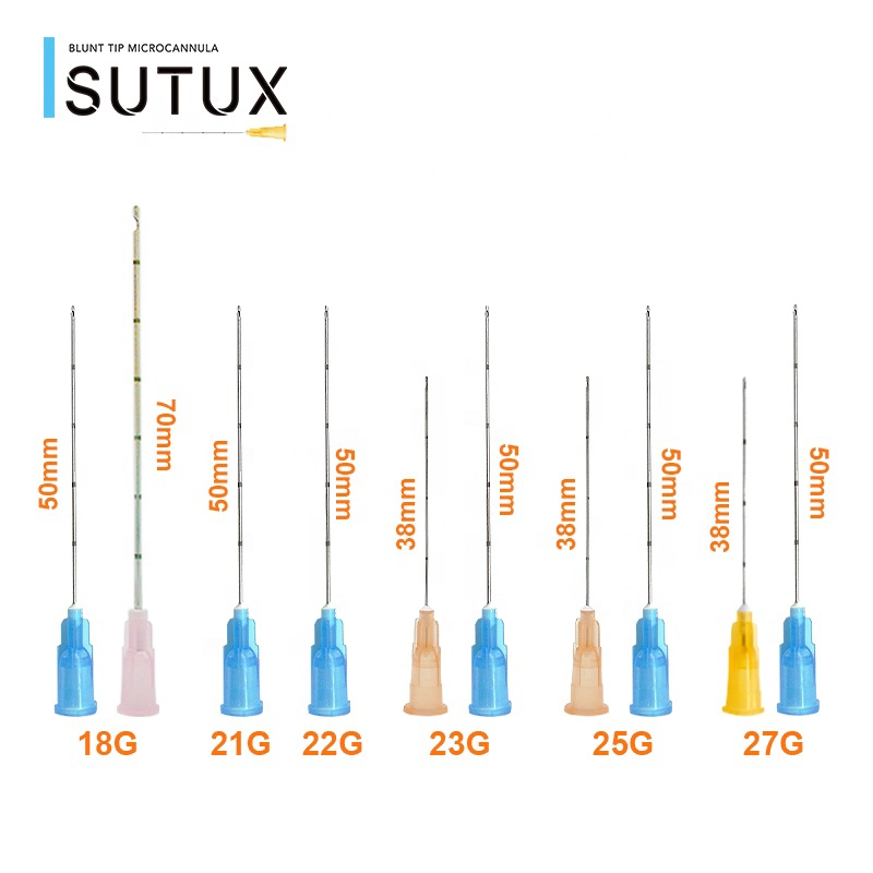 Sutux CE Certification Dermal Filler Micro Cannula 18 21 22 23 25 27 Gauge Needle for Ha Filler Syringe