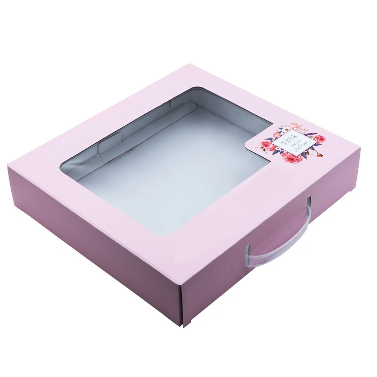 Customized Pink portable Rigid Foldable Carton Box with Transparent Window for Shampoo Set Clothes Toys Cosmetic Skin Care Products Set Package