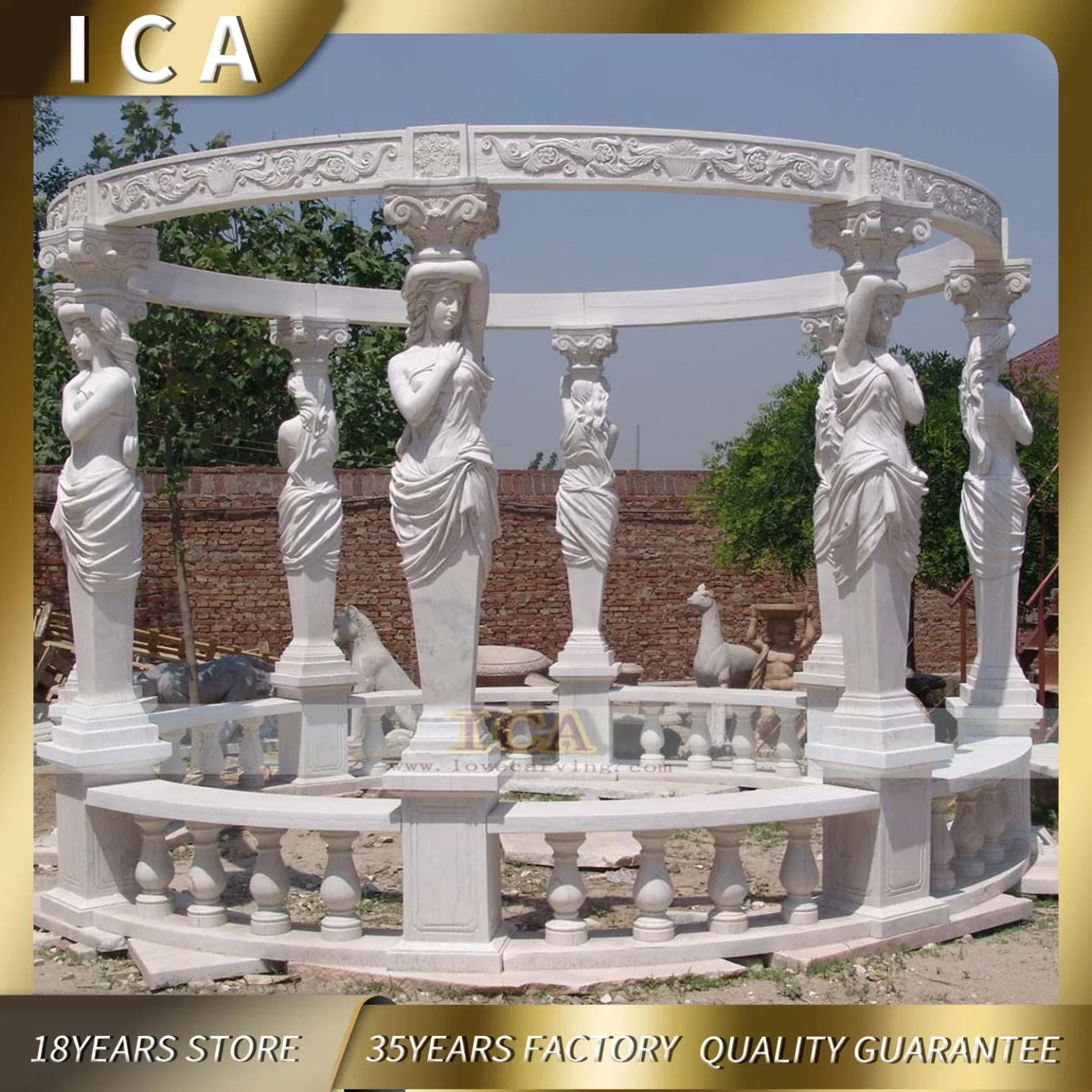 Romantical Gazebo Red Marble Six Lady Columns Gazebo for Sale