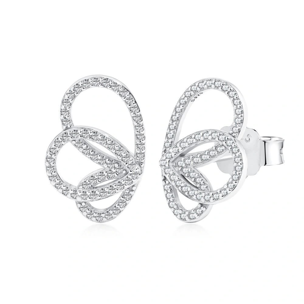 S925 Sterling Silver Women's Butterfly Earrings Set with Diamonds