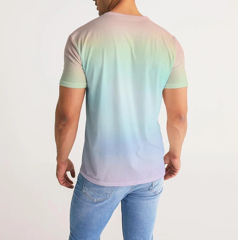 Premium Quality Soft Comfortable Cotton Muscle Fitness Gradient Rainbow Color Printed T Shirt