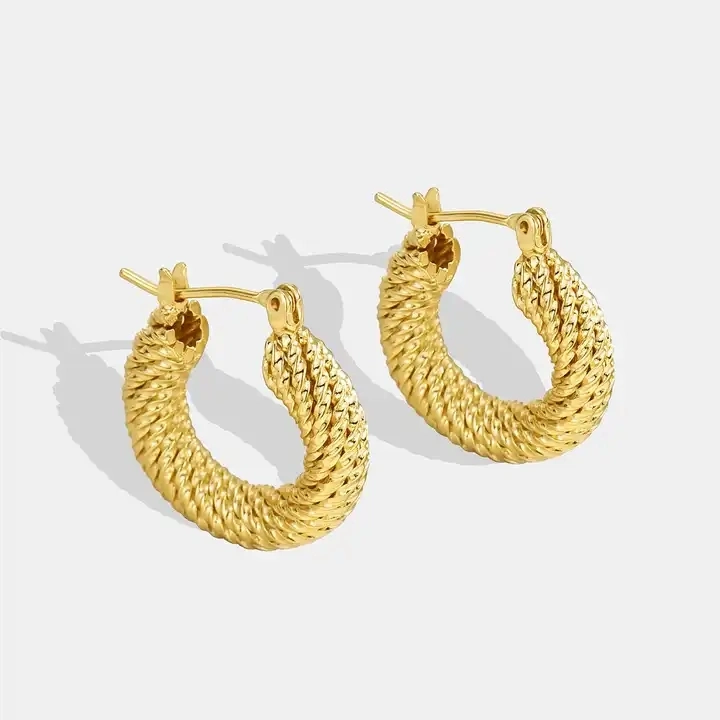 Fashion Circle Twist Ring Earrings Loop Ear Buckle Interlace Design Plated Real Gold Earrings Jewelry