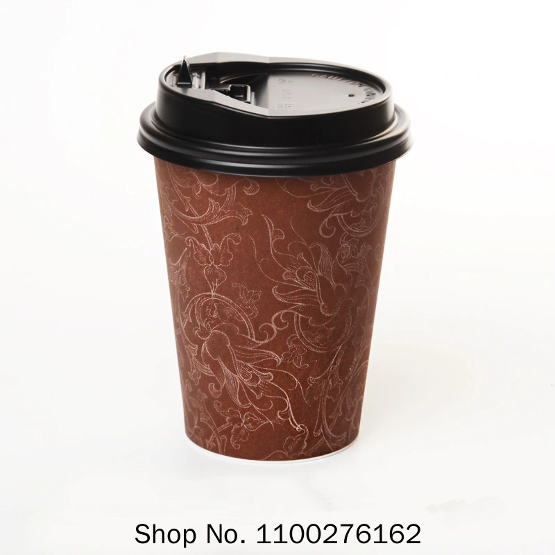 Disposable Coffee Cup Flower Pattern Thick Paper Cups Hot Drinks Juice Beverage Packaging Cups Takeaway Packages with Lids