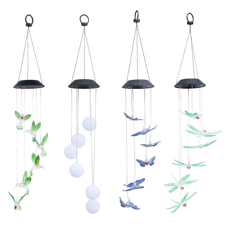 Decoração de jardim Arte criativa luzes coloridas LED Solar Wind Chime Ornamentos suspensos para exterior leves Pings interiores presentes