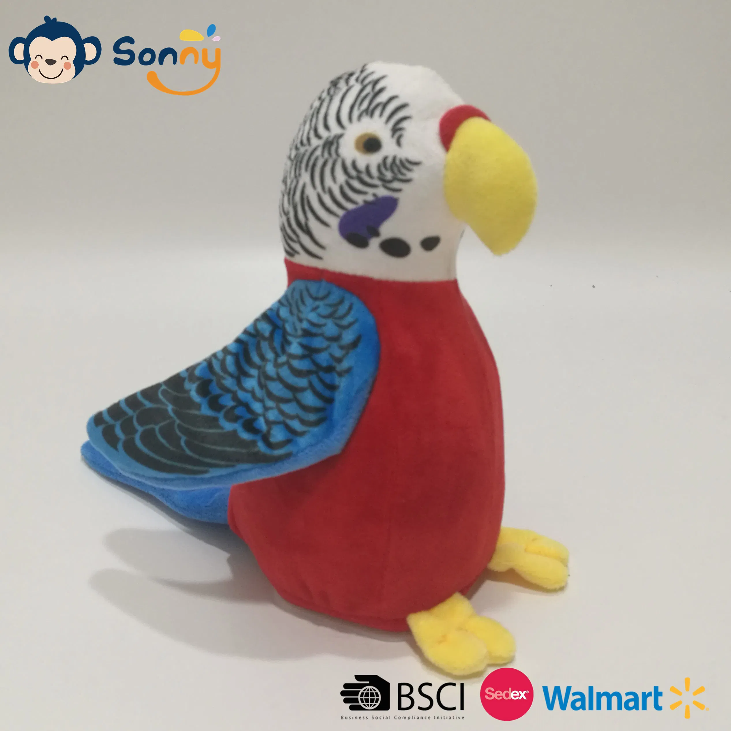 2023 Hot Selling grabación de voz personalizada, repetición y Alas que aletan Plush Parrot Talking Back Toy BSCI Audit