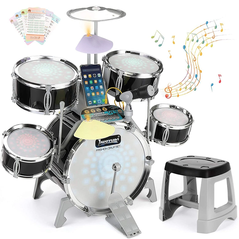 Kids Educational Musical Instrument Kit Gifts Toy Jazz Drum with Light Sound Compatible Mobile Phone/Computer/MP3 Musical Playset Microphone