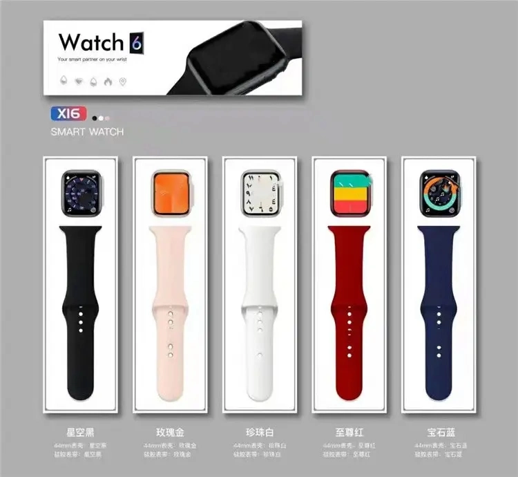 Mais vendido em linha X16 1.75 polegadas Série 6 7 homens Relógios de ecrã táctil à prova de água carregamento sem fios Smart Watch para iOS Android