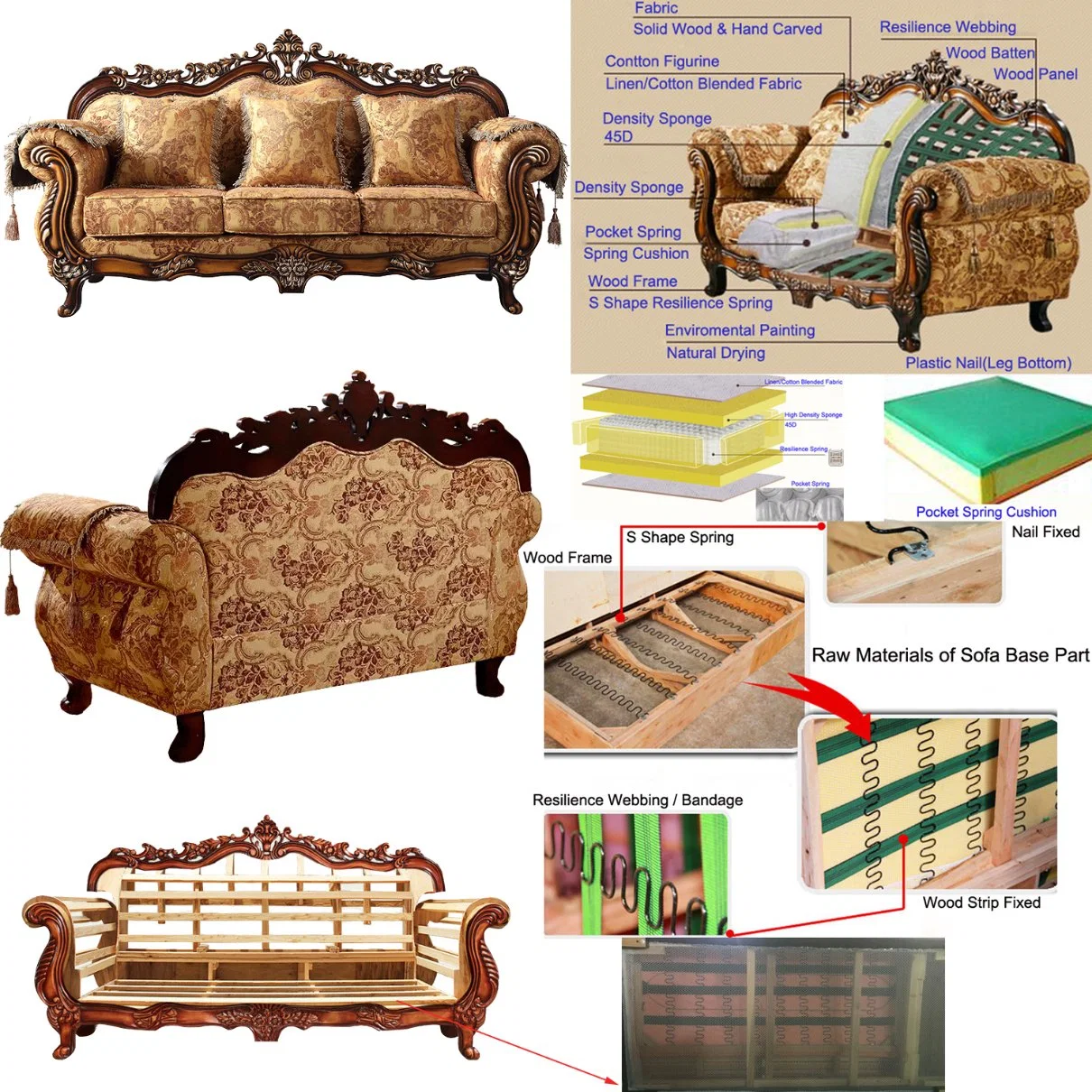 Chinesische Sofa Möbel Fabrik Großhandel/Lieferant Klassische Holz Stoff Sofa-Set In Optionaler Sitzbank und Farbe