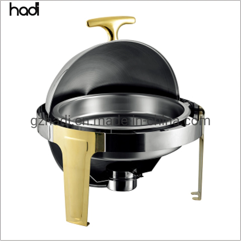 Factory for The Manufacture Chafer Dish Gold Roll Top Round Chafing Dishes Gold Plated Buffet Food Warmer with Glass Window