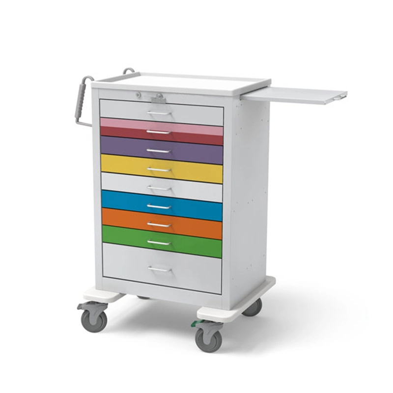 High Quality Multidrawer Hospital Pediatric Nurse Treatment First Aid Anesthesia Medicine Crash Cart with Plastic Locks for Sale