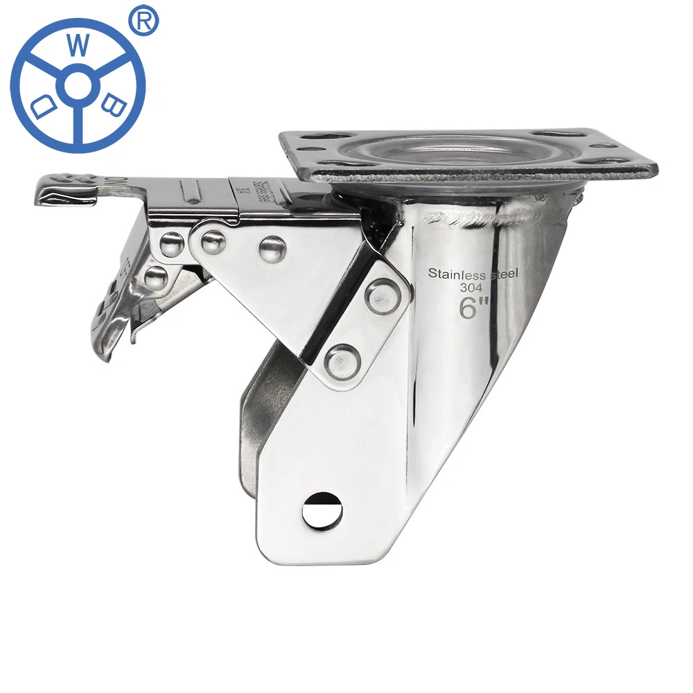 Wbd 4 6 8 Inch 100 150 200mm Stainless Steel Swivel Double Brake Heavy Duty Industrial Caster Wheel Bracket Fork Housings