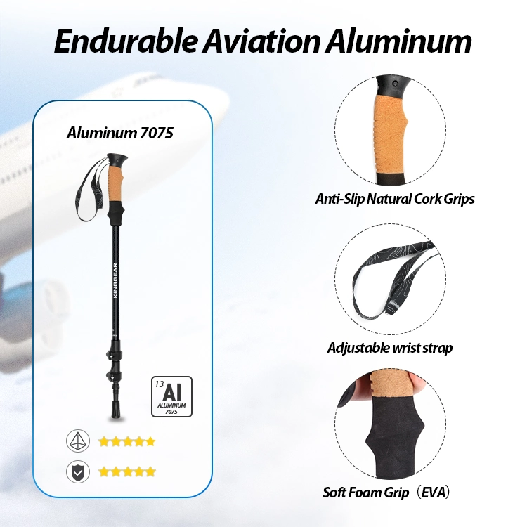 3 sections télescopiques en aluminium 7075 à 5 bras de marche pliants perches de randonnée Bâton de randonnée avec système Fast Lock