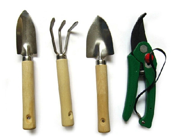 Jeu d'outils de jardin multifonction 4 en 1 à poignée en bois