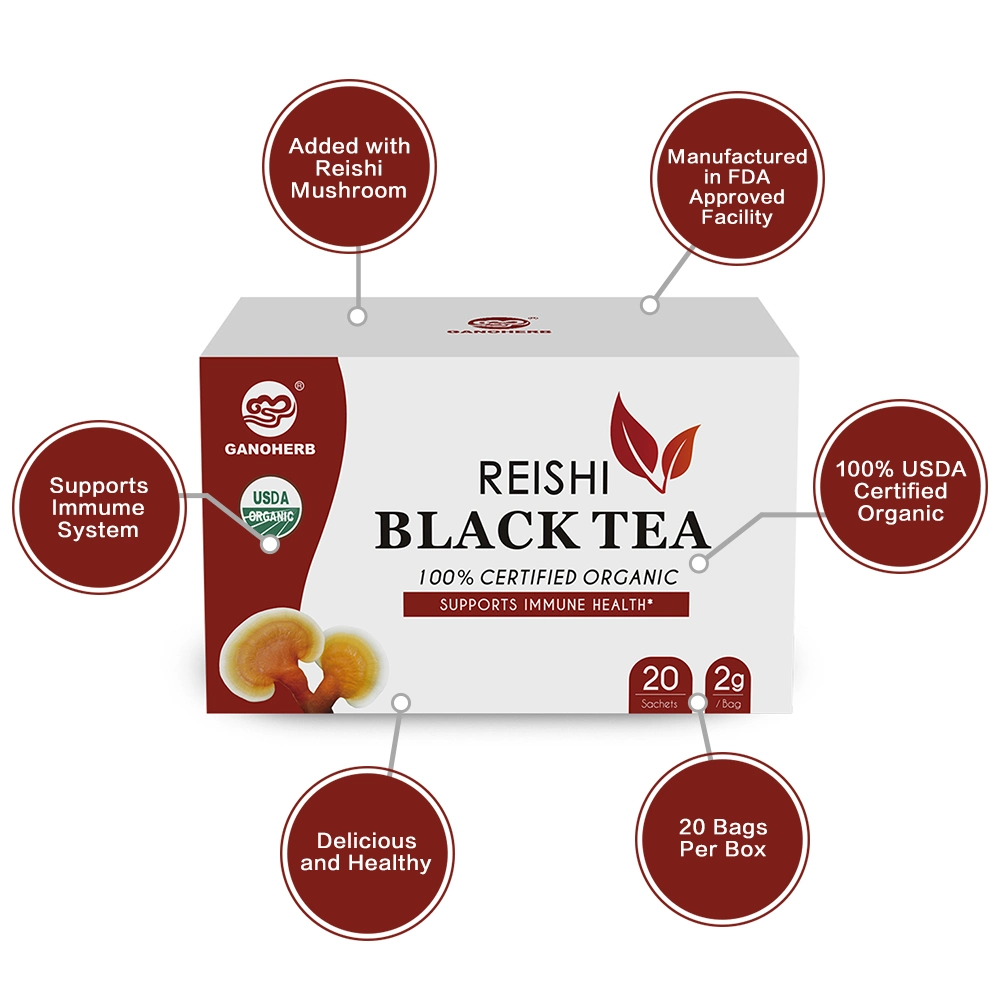 Amostra livre China atacado orgânico Black Herbal Tea Bag com Ganoderma Lucidum Reishi Mushroom Lingzhi Extract Powder Price