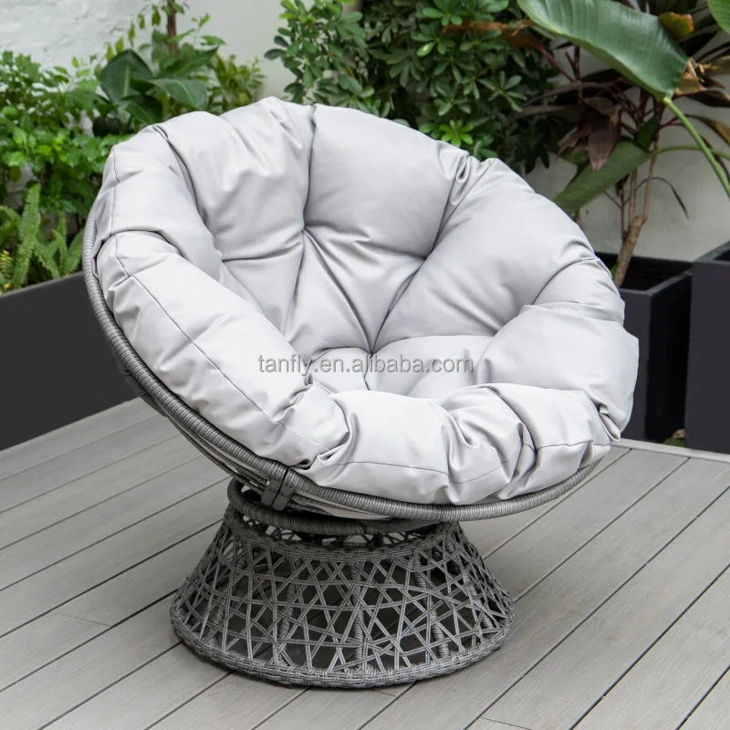 Garden Patio Swivel Papasan Chair Frame with 360-Degree Rattan Wicker Papasan Chair with Cushion