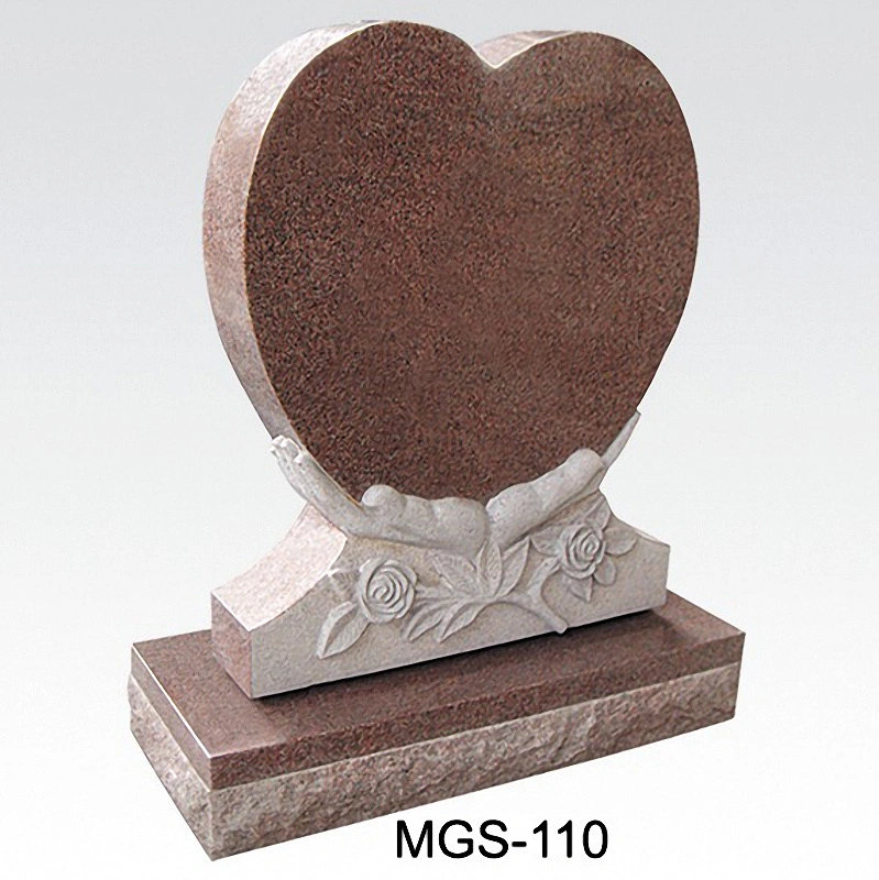 Hands Hold Single Heart Monument with Flower Carving