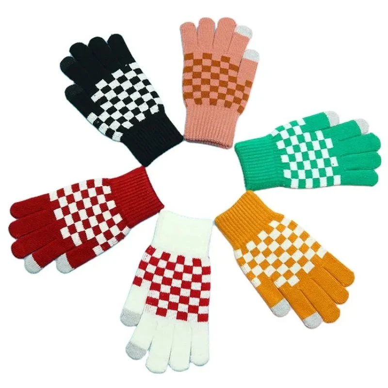 New Fashion Design Checkerboard Gloves Touch Screen for Winter Custom Knitted Gloves