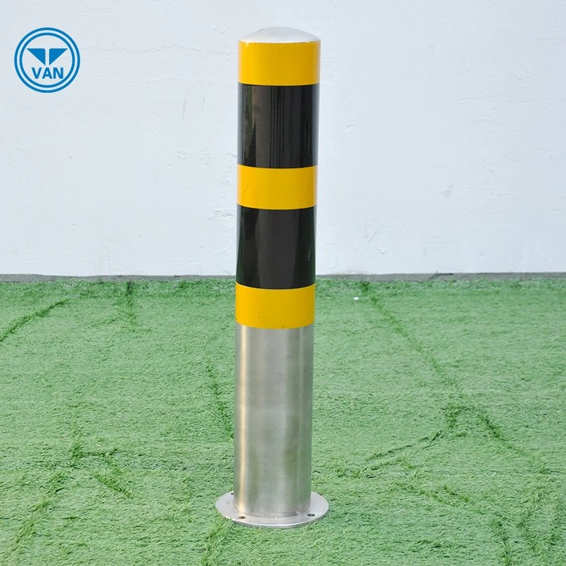 Traffic Road Safety Stainless Steel Bollard with Reflective Stripe Retractable Bollard